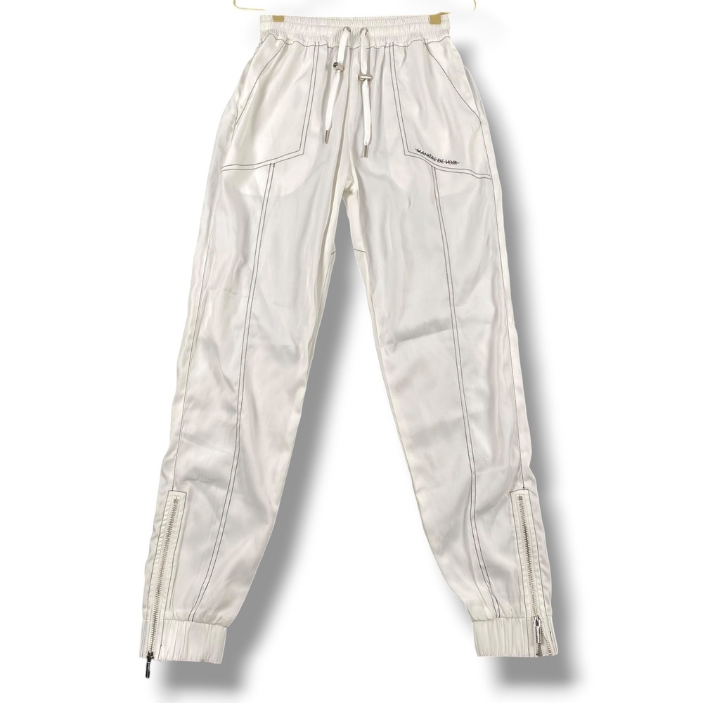 Maniere De Voir Womens White Contrast Stitch Ankle Zip Jogger Pants 984